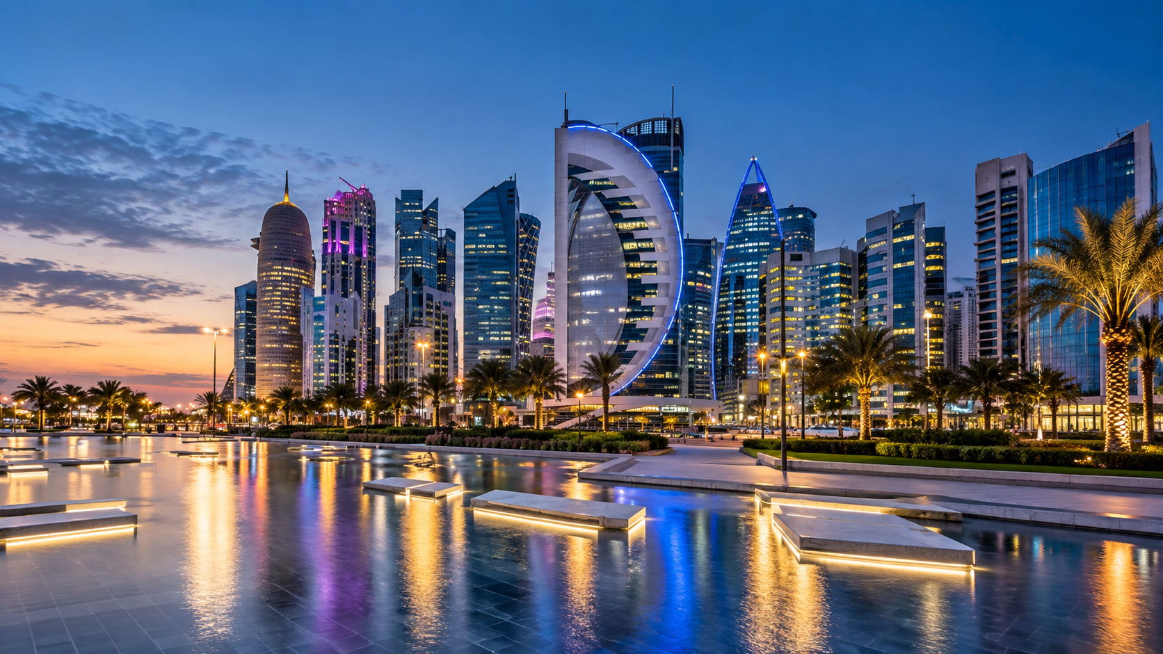 Doha skyline at dusk
