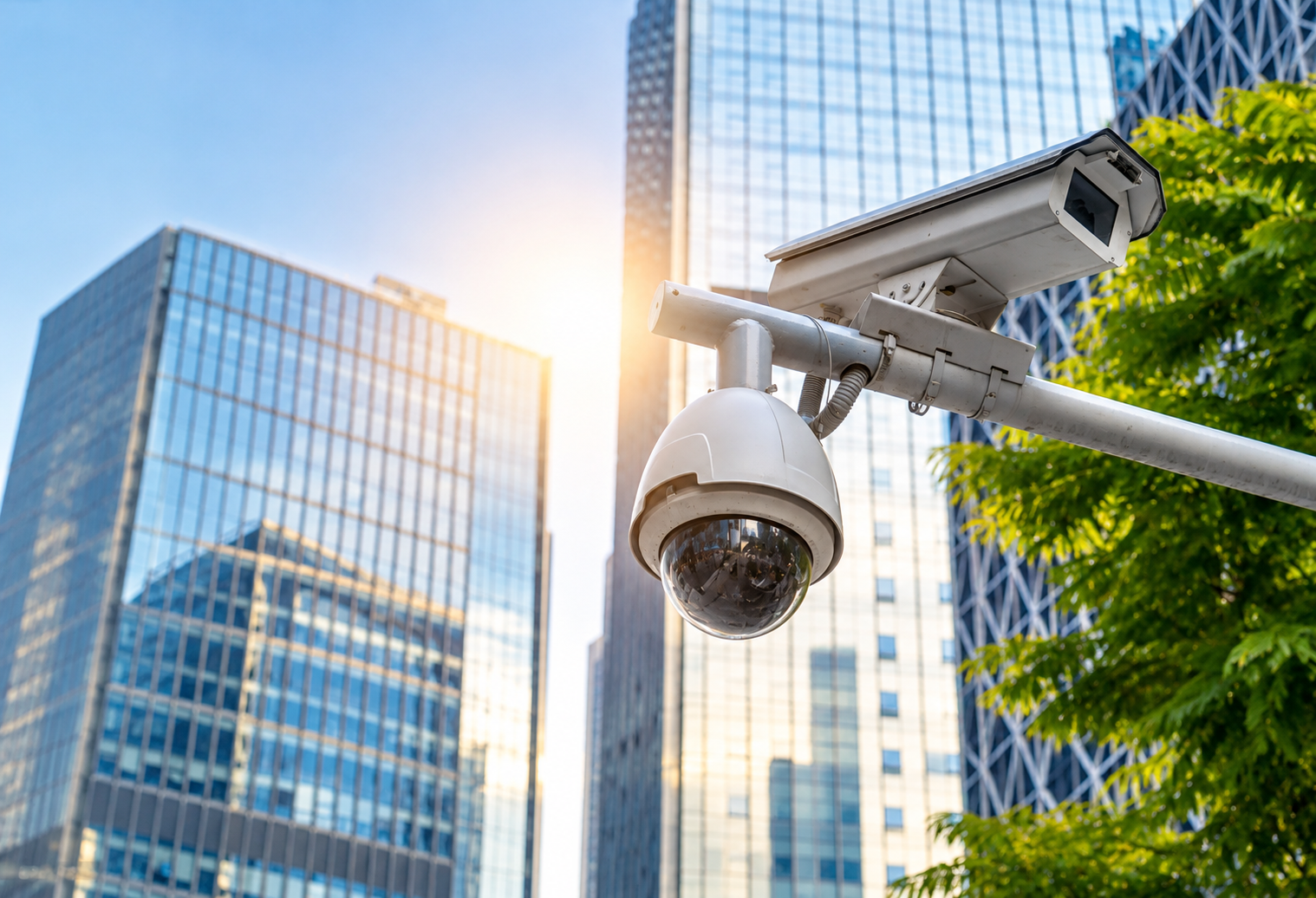 CCTV camera against a commercial skyline